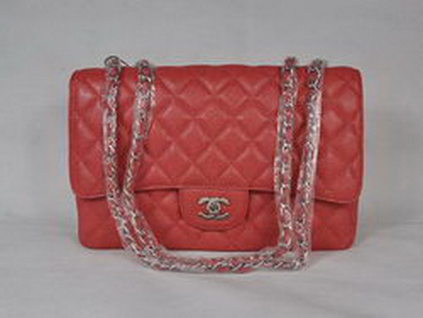7A Replica Chanel Jumbo A28600 Red Caviar with Silver Hardware Flap Bags
